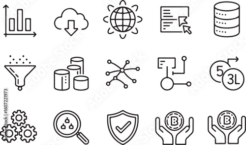 Data analysis network security financial icons finance
