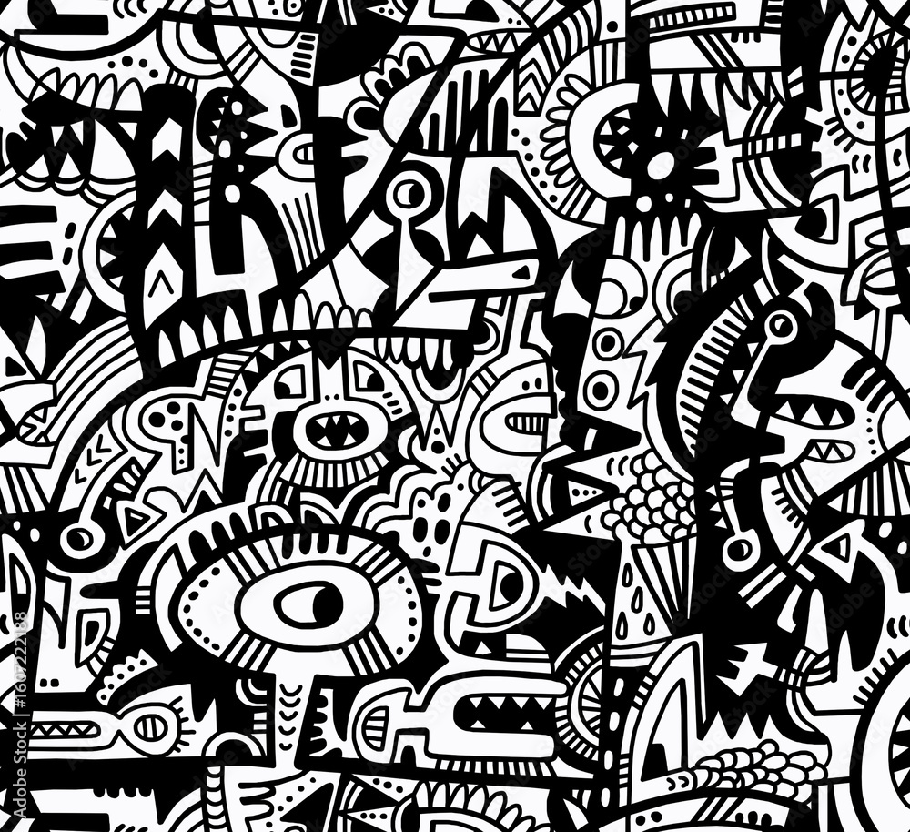 Black and white abstract hand-drawn doodles .Seamless pattern.
Black and white abstract hand-drawn doodles .Seamless pattern.