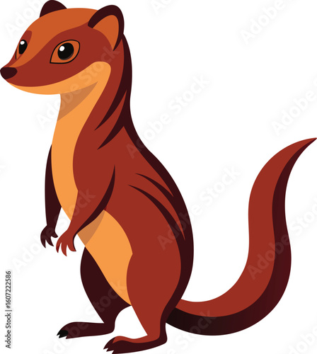 Adorable Cartoon Brown Weasel Standing Tall, Isolated on White Background, Perfect for Children's Illustrations and Designs