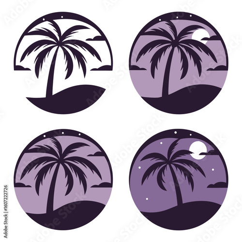 Palm trees under moonlight night clouds