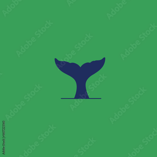 A stylized graphic of a whale tail fluke breaking the water's surface, depicted in dark blue against a green background.