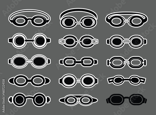 Swimming goggles collection graphic elements black white water sport