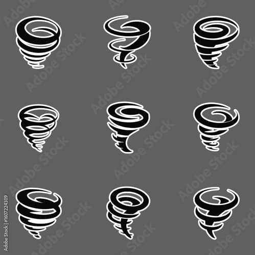 Swirling vortex storm symbols black and white cyclone tornado wind