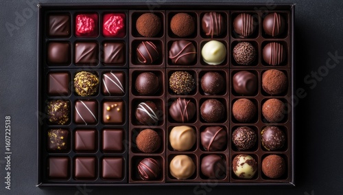 Exquisite chocolate assortment in a dark box