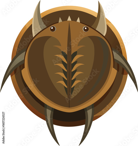Illustration of a prehistoric horseshoe crab fossil specimen