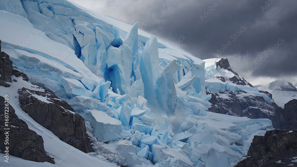Obraz premium Glacial beauty unfolds at twilight with stunning icy blue formations in a remote mountain landscape 
