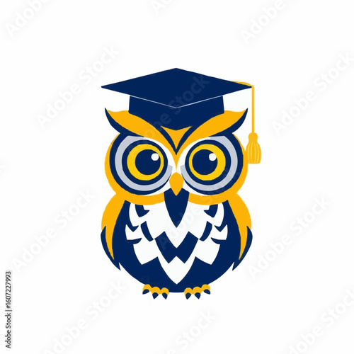 Cartoon owl wearing graduation cap and looking smart  