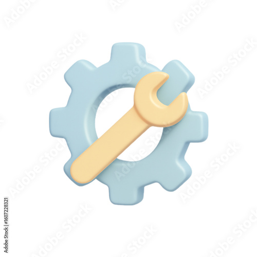 3d rendered gear and wrench icon isolated on transparent background