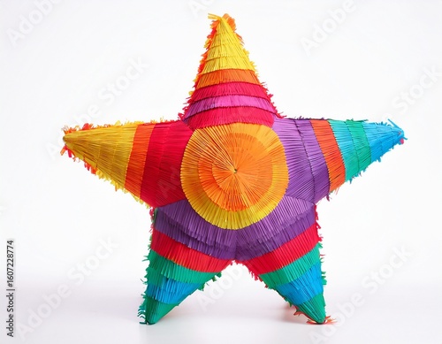 colorful star pinata isolated on white background