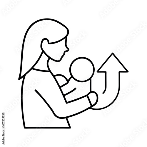 Surrogacy Concept Woman Holding Baby Arrow Pointing to Another Woman Vector Illustration
