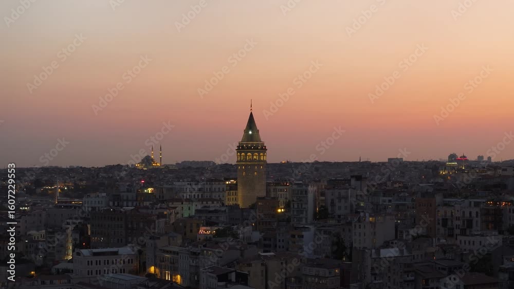 Istanbul Icon Galata Tower in the Sunset Lights Drone Video, Galata Beyoglu, Istanbul Turkiye (Turkey) Istanbul Icon Galata Tower in the Sunset Lights Drone Video, Galata Beyoglu, Istanbul Turkiye (Turkey)