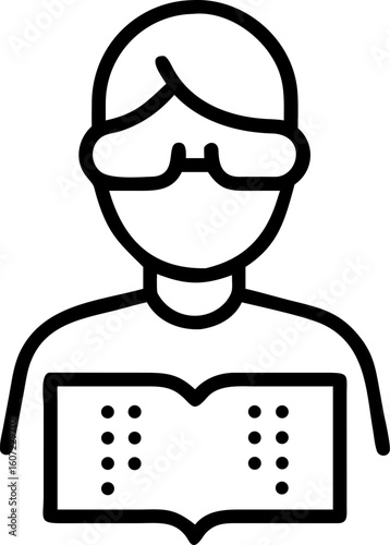 blind man read braille vector icon on white or transparent background. Disability Stroke icon collections. Editable Stroke icon collection Outline icon.