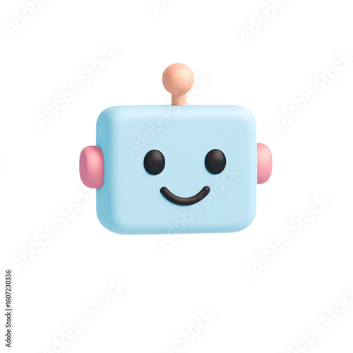 Cute cartoon robot character with a happy face isolated on transparent background