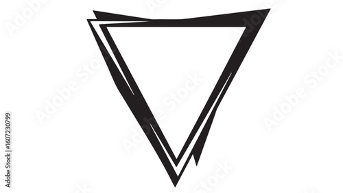 Upside down triangle frame illustration. Black and white border, graphic design element, vector.