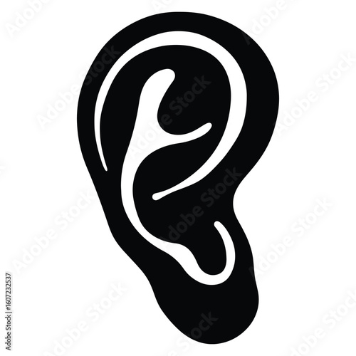 Black and white vector illustration of a human ear isolated on a white background