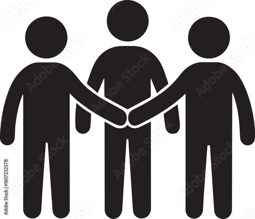Three silhouetted figures holding hands in unity icon