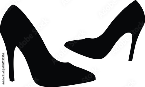 High heel shoe silhouette, elegant fashion icon, stiletto style footwear, trendy women's accessories, black illustration, stylish vector, modern look