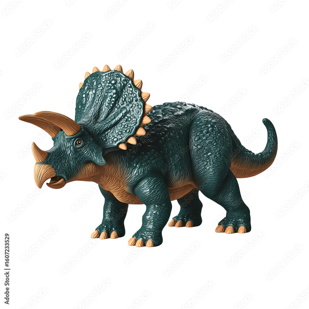 Obraz premium A detailed toy model of a Triceratops dinosaur, placed on a white isolated background.