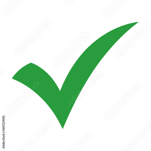 A simple green check mark symbol indicating approval or completion against a white background