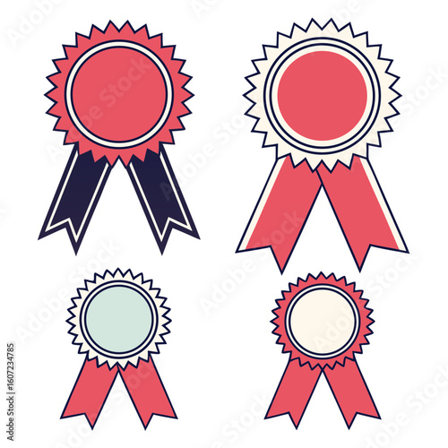 Award ribbons with red and blue colors badge rosette