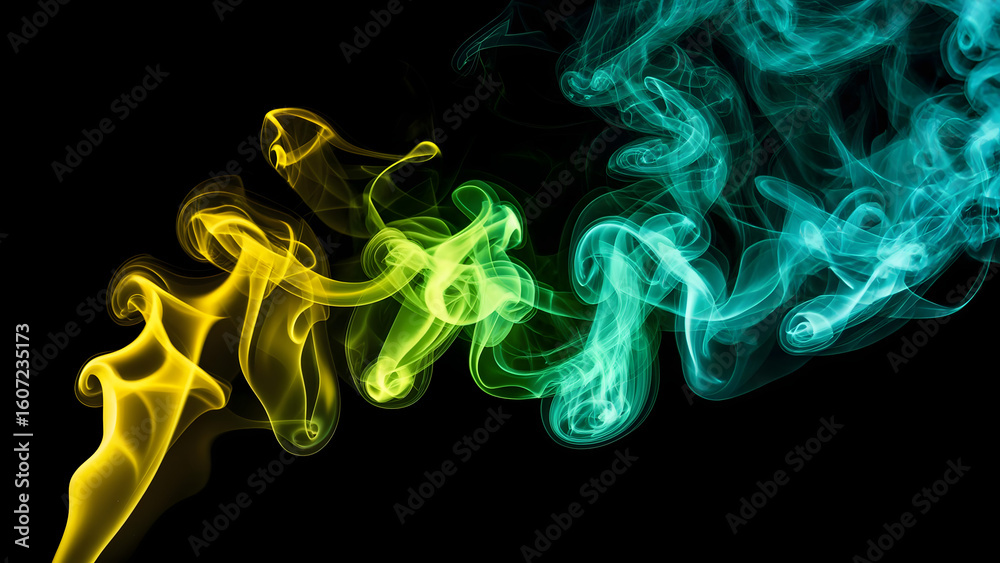 Fototapeta premium Yellow and green smoke on dark background