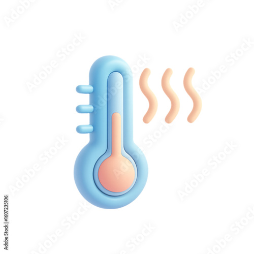 3d thermometer showing high temperature with heat waves isolated on transparent background