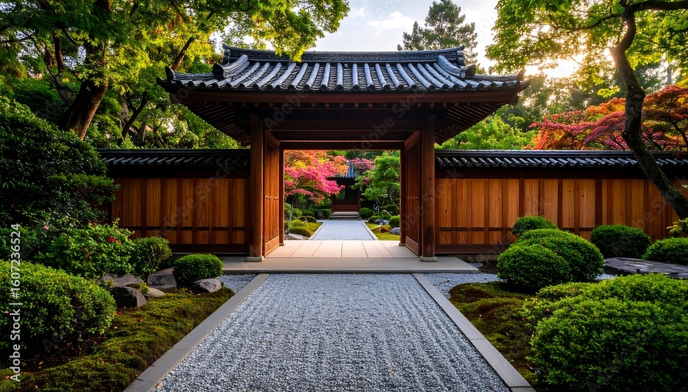 Fototapeta premium Tranquil Japanese garden gateway