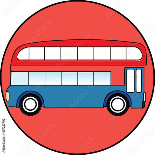 cartoon double decker bus in a circle