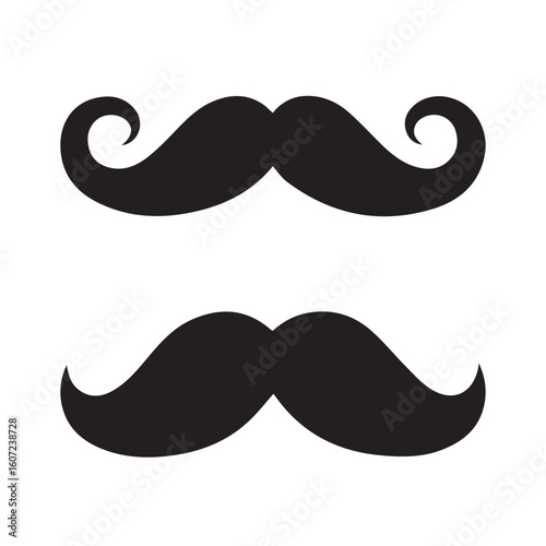 Black Mustache Icon Set – Vintage Silhouette Vector of Curled and Classic Moustaches for Barbershop, Costume, and Hipster Designs