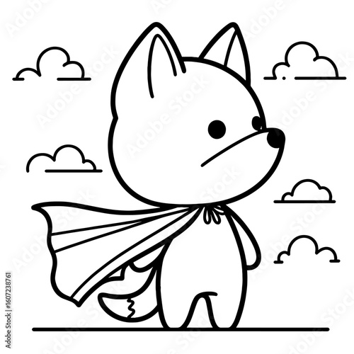 Dog with superhero cape silhouette on white background canine animal