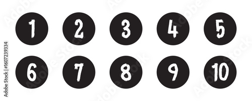 Bullet Points icon set in line style, Simple round numbers in flat style, Set of 1-10 numbers simple black symbol sign for apps, UI, and website, vector illustration.