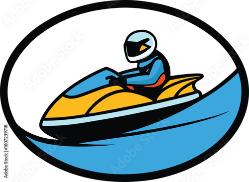cartoon jet ski racing in a circle