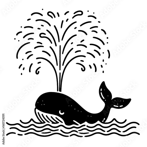 Whale spraying water silhouette on a white background spout ocean