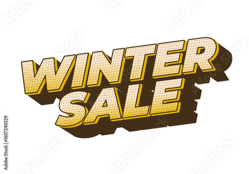 Bold yellow text Winter Sale with a shadow effect on a white background, conveying a promotional theme.