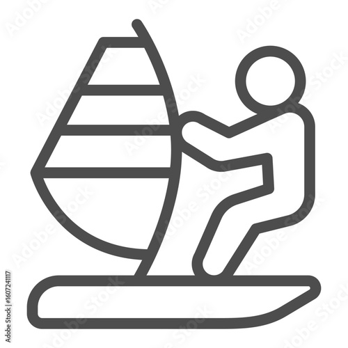 Athlete man on windsurf board line icon, summer sports concept. Vector graphics. Surfer on board, windsurfing sign on white background, outline style icon for mobile or web design.