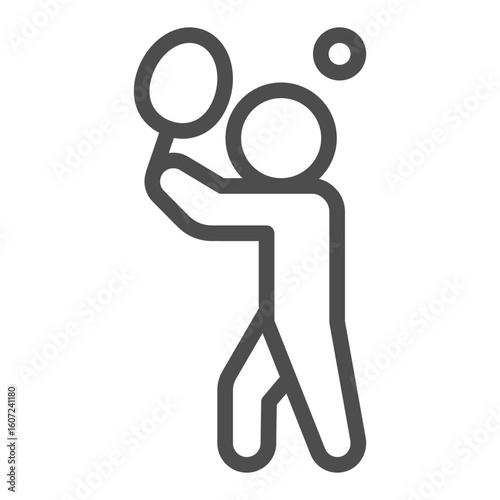Athlete man with a racket and ball, tennis sport concept. Vector graphics. Tennis player, sportsman sign on white background, outline style icon for mobile or web design.
