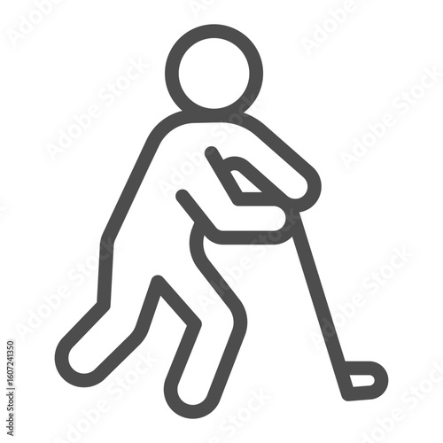 Athlete man with hokey stick line icon, winter sport concept. Vector graphics. Hockey player, sportsman sign on white background, outline style icon for mobile or web design.