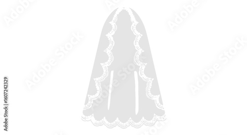 Elegant white wedding veil with scalloped lace trim on a seamless background displays delicate craftsmanship highlighting bridal traditions