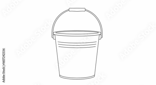 Minimalist outline illustration of a simple bucket with handle on a plain background graphic clean vector art line drawing suitable for various