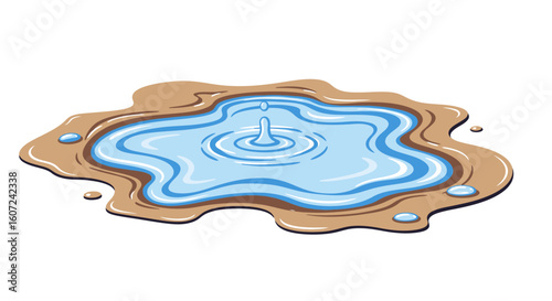 Small Water Body Formation Amidst Earthy Surroundings with Circular Wave Patterns Depicted as an Isolated Element