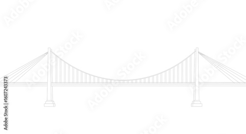 Architectural marvel: A minimalist line drawing showcasing a suspension bridge with precise details and structural elegance forming a symbolic span
