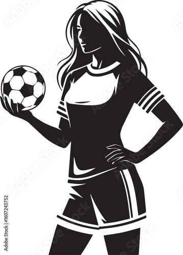 Print Woman holding a soccer ball in a dynamic silhouette
