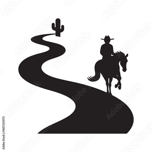 Cowboy On Horse With Long Desert Trail Silhouette