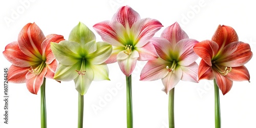 A Vibrant Bouquet of Amaryllis Flowers in Full Bloom Against White Background