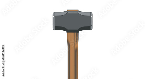 Isolated illustration of a heavy-duty sledgehammer tool with a wooden handle and a formidable metal head perfect for construction projects