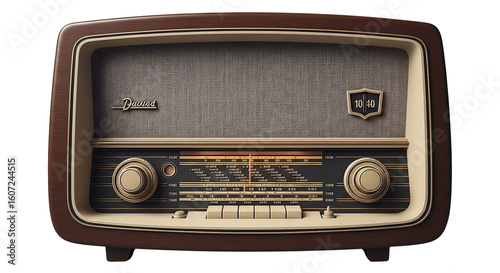 Vintage brown radio receiver isolated PNG with Transparent Background