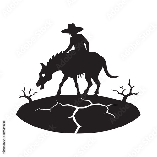 Cowboy Riding Horse Past Desert Skeleton Silhouette