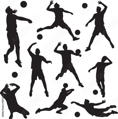 Print Collection of volleyball player silhouettes in action silhouette