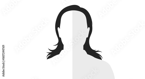 Silhouette of a woman with flowing hair on a light background expressing anonymity and faceless representation for generic profile use