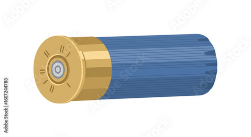 Detailed close-up vector illustration of a blue and gold shotgun shell, emphasizing precision and graphic detail in its design